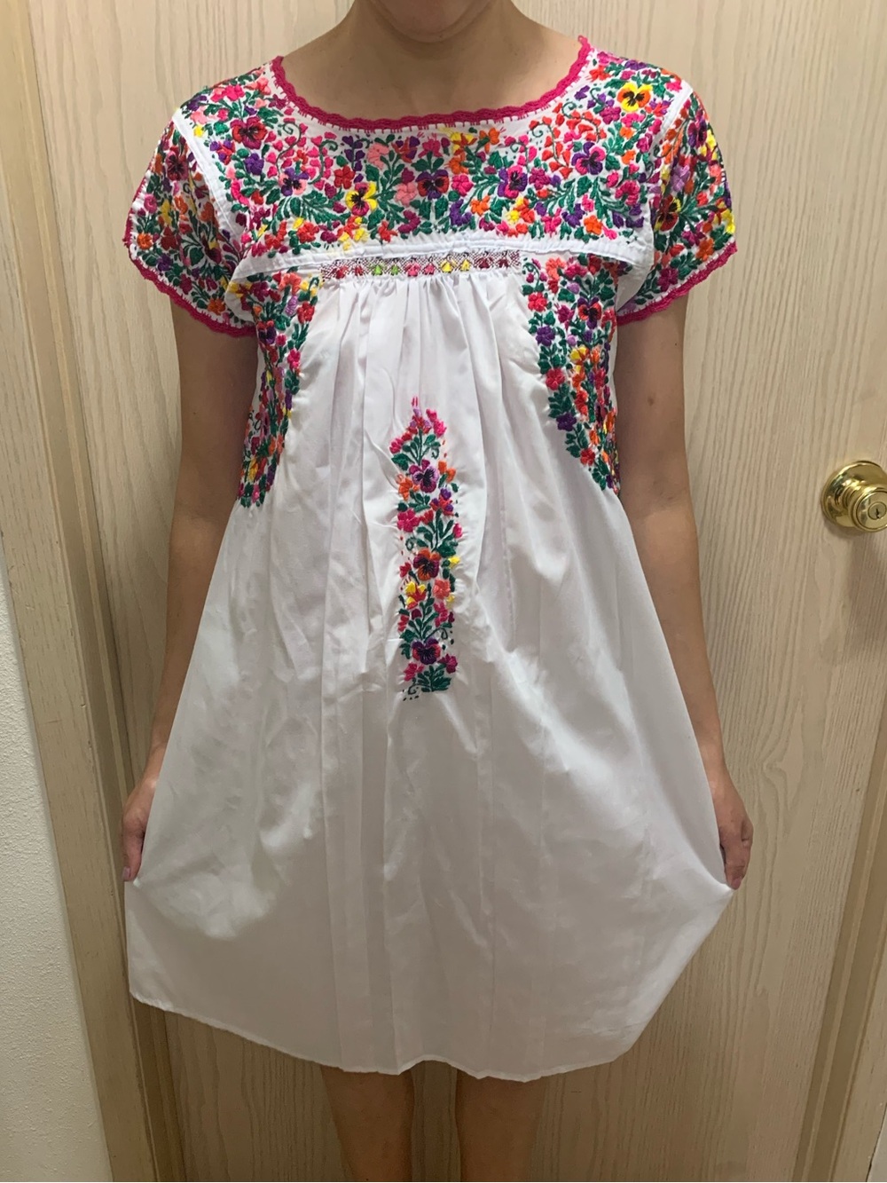 Hand Embroidered Mexican Floral Yoke Dress SZ small